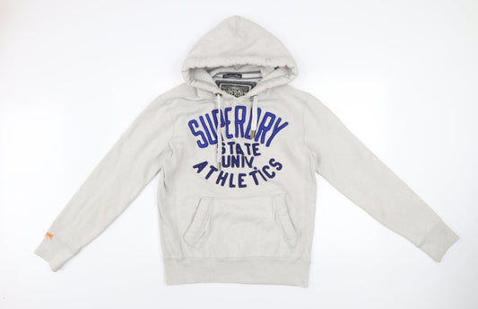 Superdry Mens Grey Pullover Hoodie Medium Athletic Logo Fleece