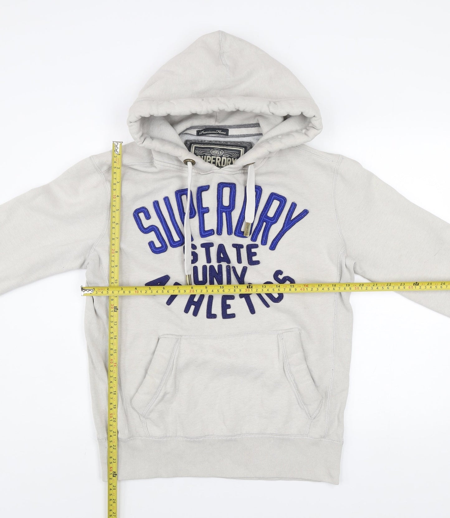 Superdry Mens Grey Pullover Hoodie Medium Athletic Logo Fleece