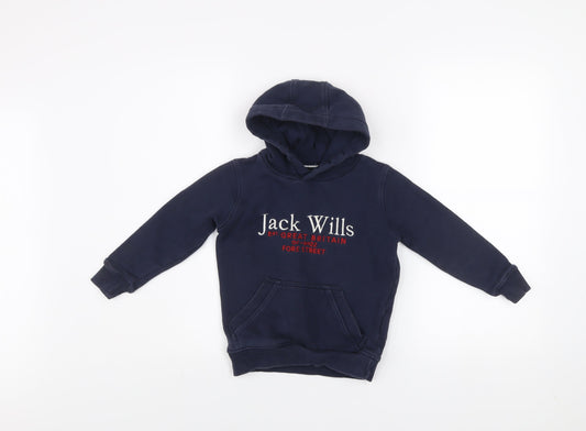 Jack Wills Boys Blue Pullover Hoodie 5-6 Years Embroidered Logo Fleece