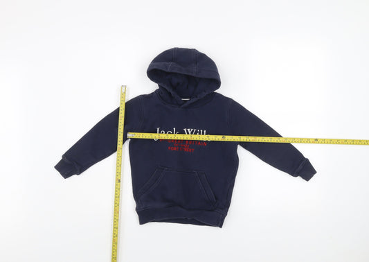 Jack Wills Boys Blue Pullover Hoodie 5-6 Years Embroidered Logo Fleece