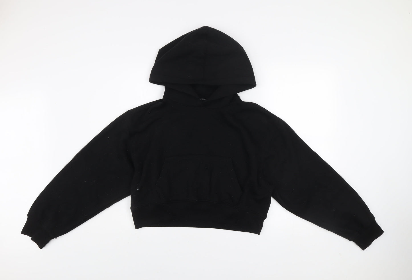 Zara Women Black Cropped Pullover Hoodie Size L Relaxed Fit