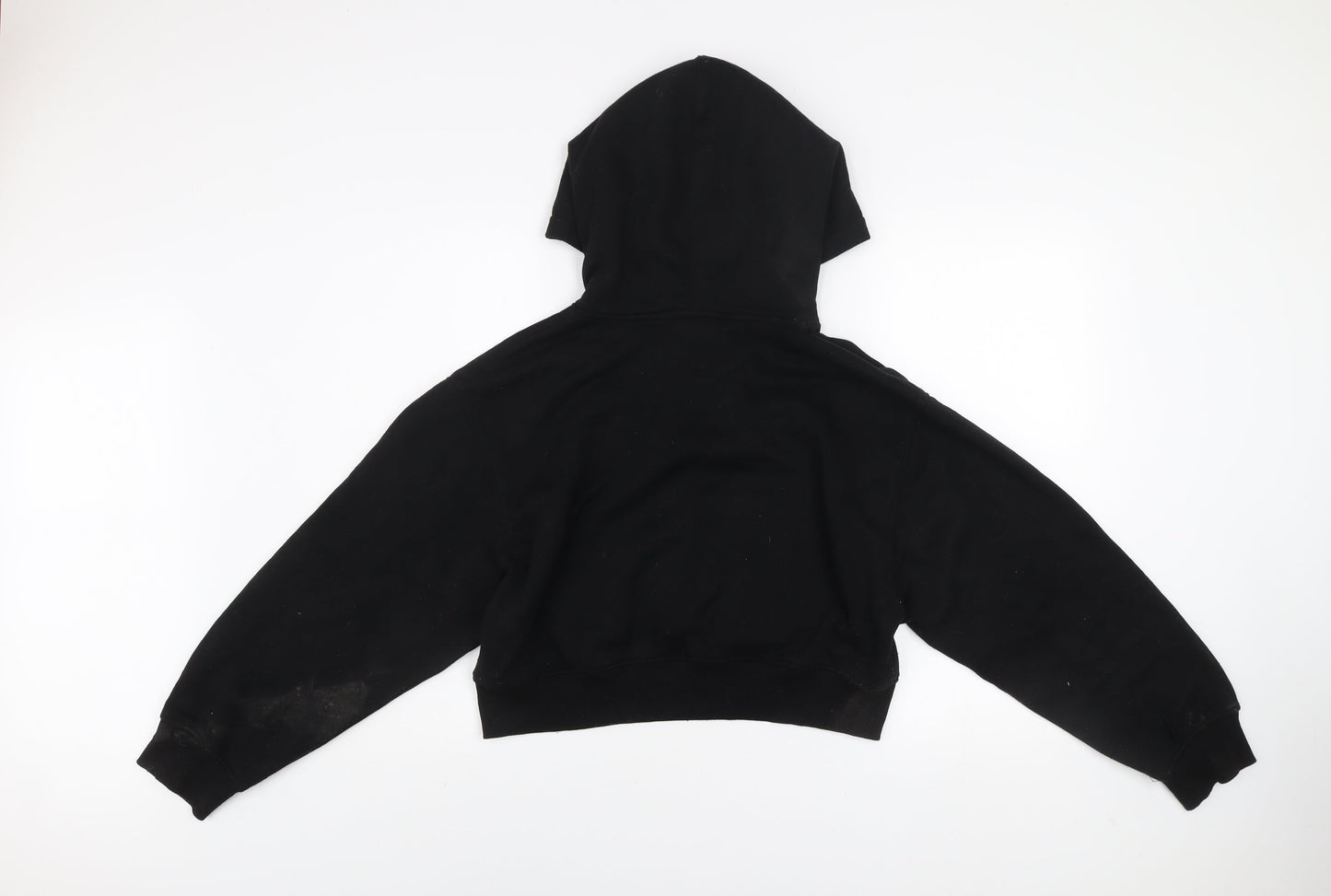 Zara Women Black Cropped Pullover Hoodie Size L Relaxed Fit