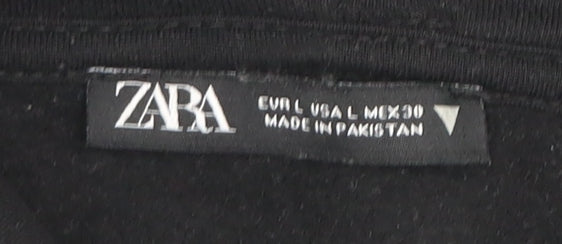 Zara Women Black Cropped Pullover Hoodie Size L Relaxed Fit