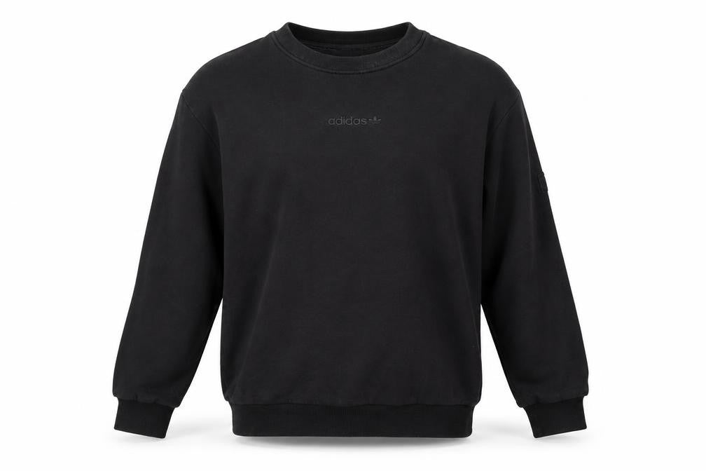 Front view of Adidas Men's Black Crew Neck Sweatshirt, size M, Cotton Blend Casual