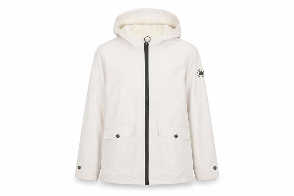 Front view of Primark girls’ beige hooded parka coat 10-11 years lined full zip pockets