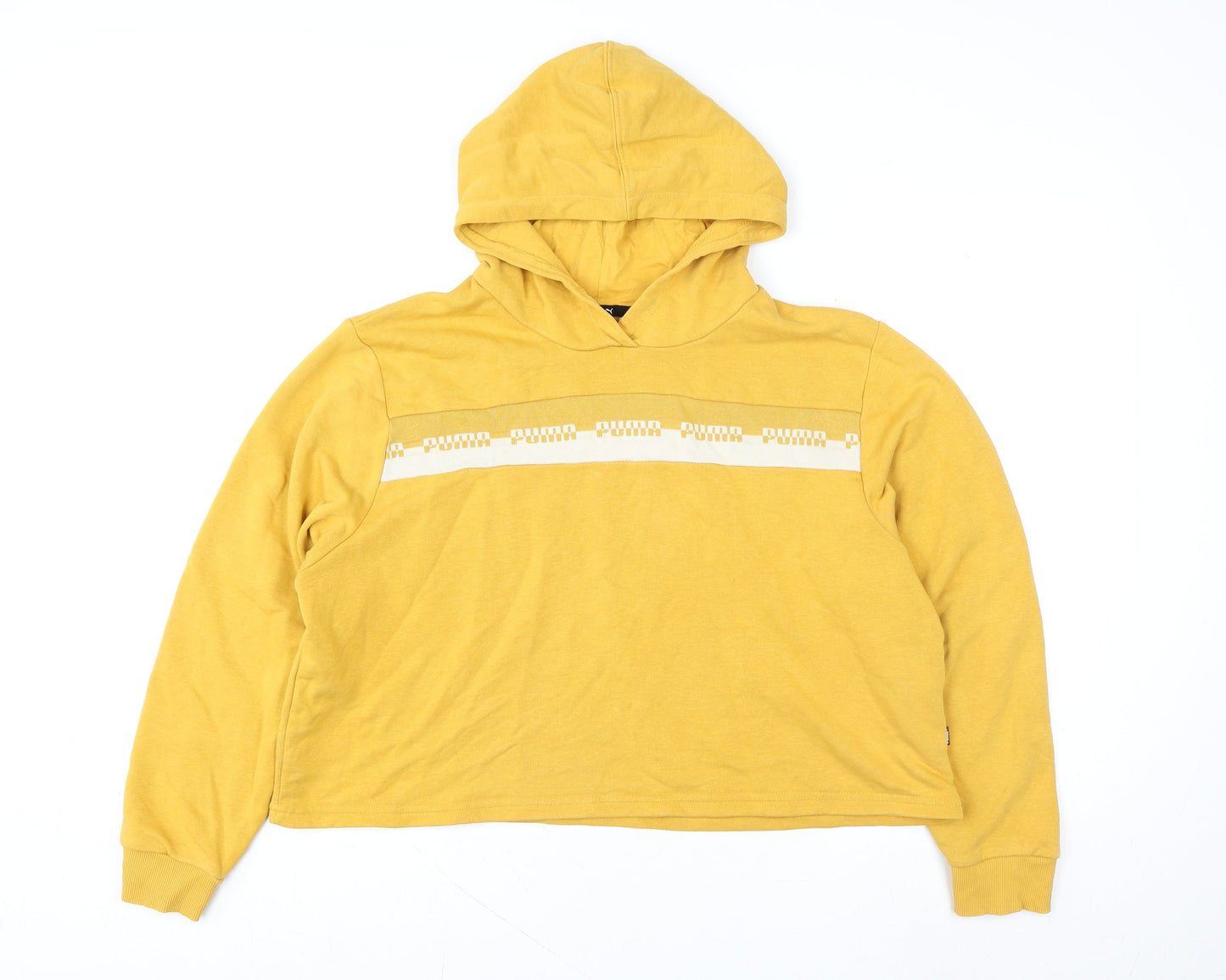 Mens UK L Regular PUMA Yellow Pullover Hoodie