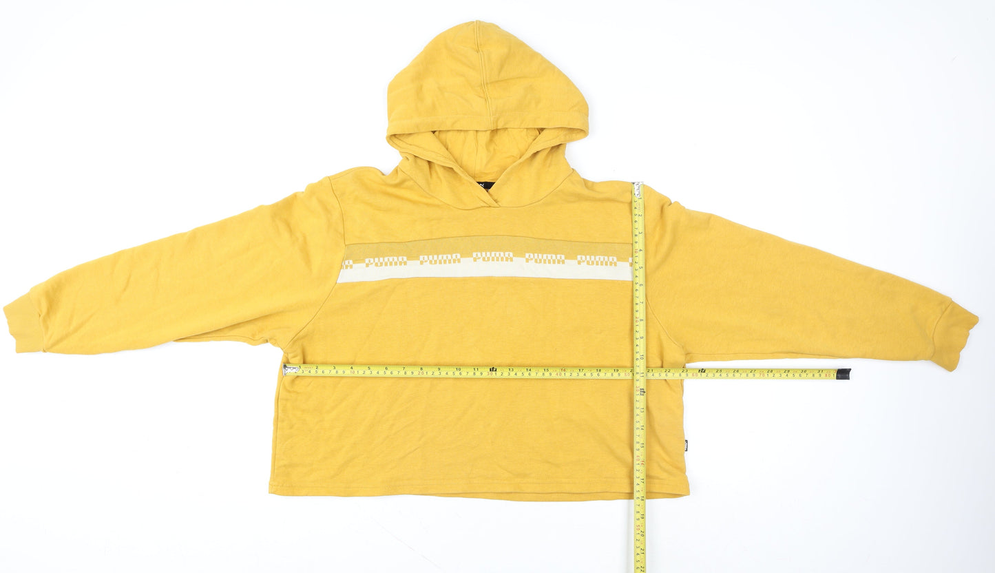 Mens UK L Regular PUMA Yellow Pullover Hoodie