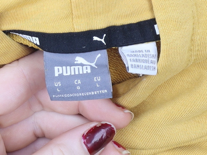Mens UK L Regular PUMA Yellow Pullover Hoodie