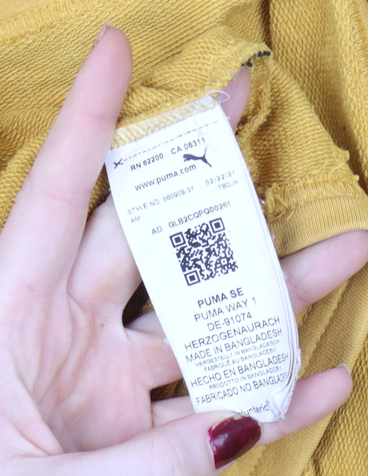 Mens UK L Regular PUMA Yellow Pullover Hoodie