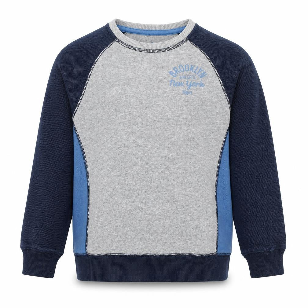 Front view of Matalan boys’ grey & navy colourblock pullover sweatshirt 7 years