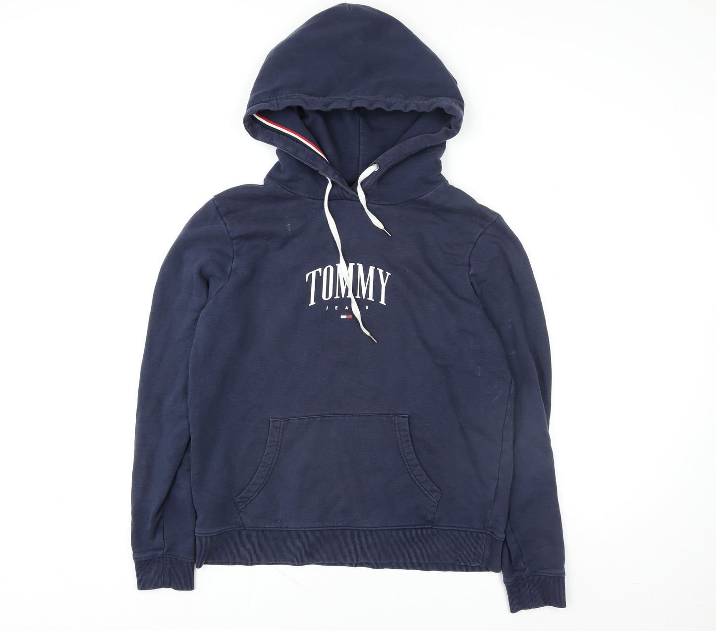 Tommy Jeans Men’s Blue Pullover Hoodie L Logo Cotton Fleece
