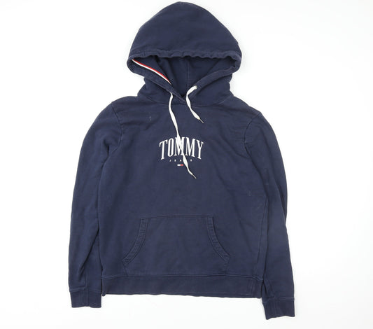 Tommy Jeans Men’s Blue Pullover Hoodie L Logo Cotton Fleece