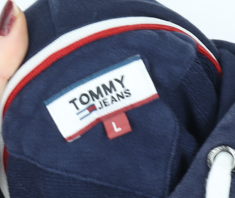Tommy Jeans Men’s Blue Pullover Hoodie L Logo Cotton Fleece