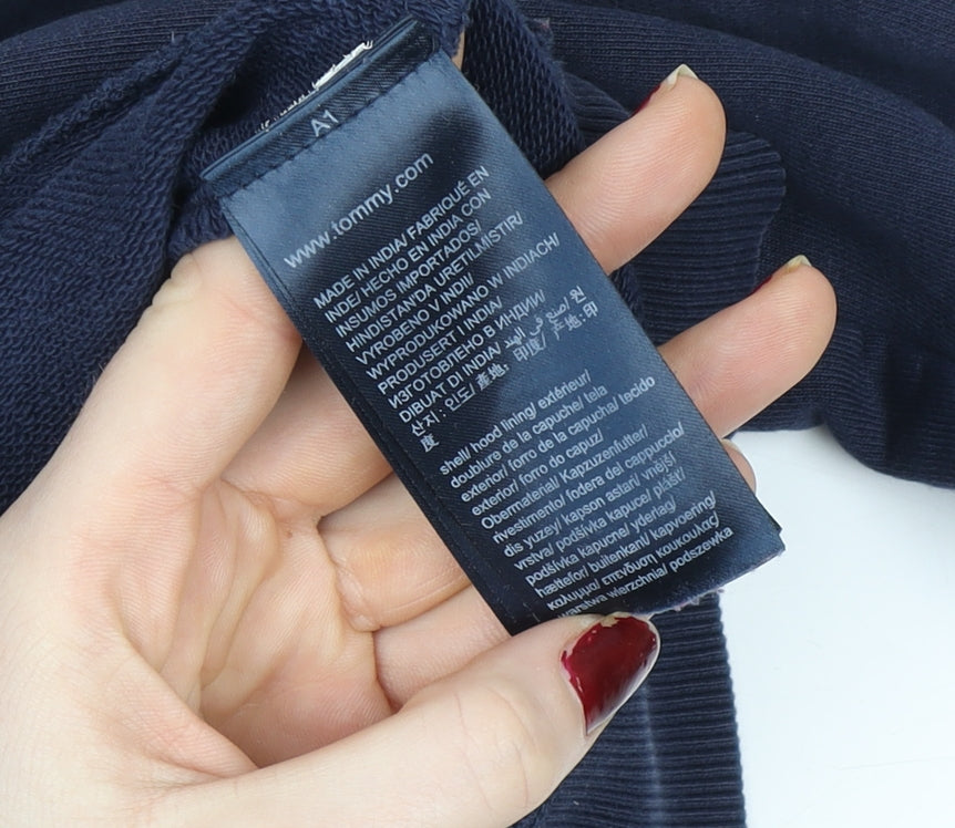 Tommy Jeans Men’s Blue Pullover Hoodie L Logo Cotton Fleece