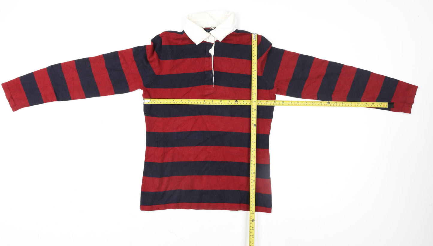 Tommy Hilfiger Men's Red Navy Striped Rugby Shirt L Long Sleeve Cotton