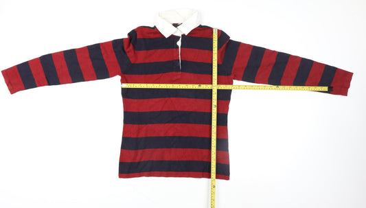 Tommy Hilfiger Men's Red Navy Striped Rugby Shirt L Long Sleeve Cotton