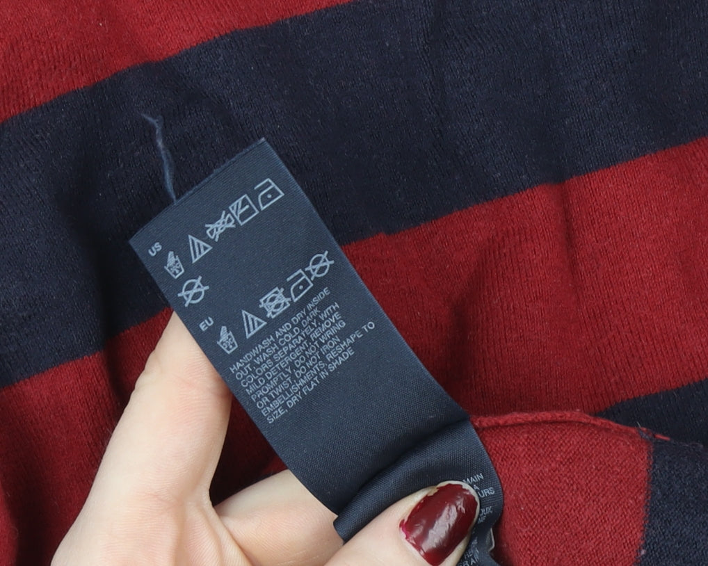 Tommy Hilfiger Men's Red Navy Striped Rugby Shirt L Long Sleeve Cotton