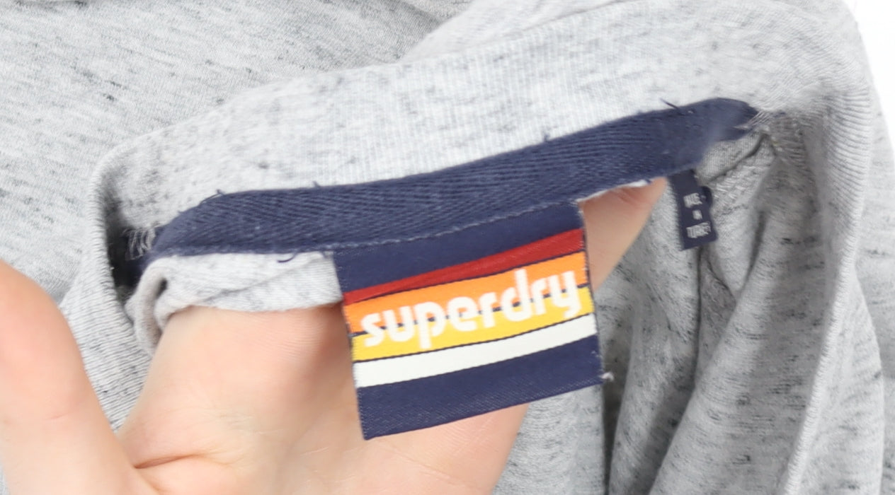 Superdry Men Grey Retro Stripe Logo Crew Neck Cotton T-Shirt L