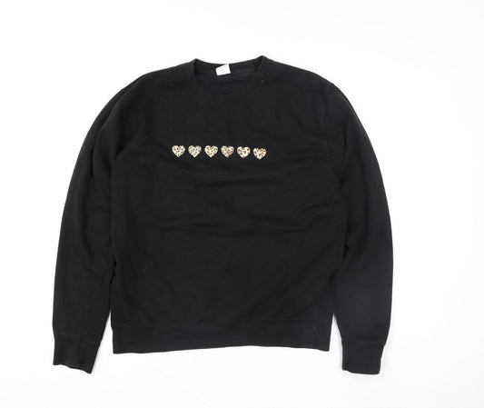 Lime Blonde Womens Black Heart Motif Pullover Sweatshirt Size M