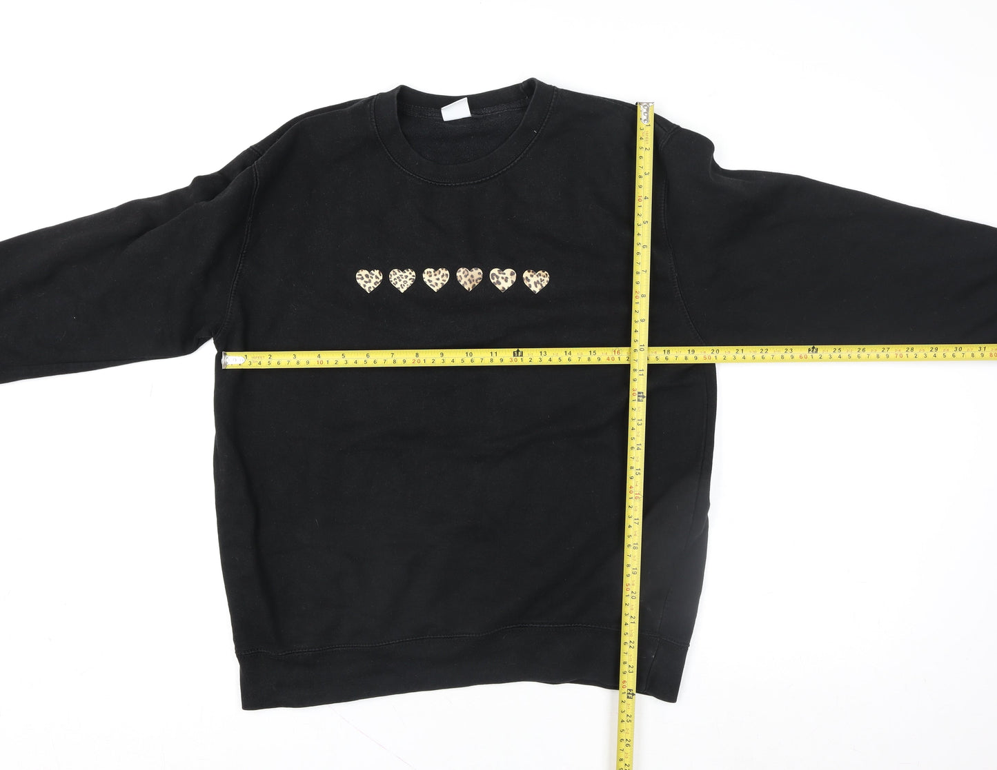 Lime Blonde Womens Black Heart Motif Pullover Sweatshirt Size M