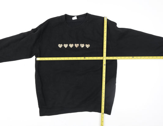 Lime Blonde Womens Black Heart Motif Pullover Sweatshirt Size M