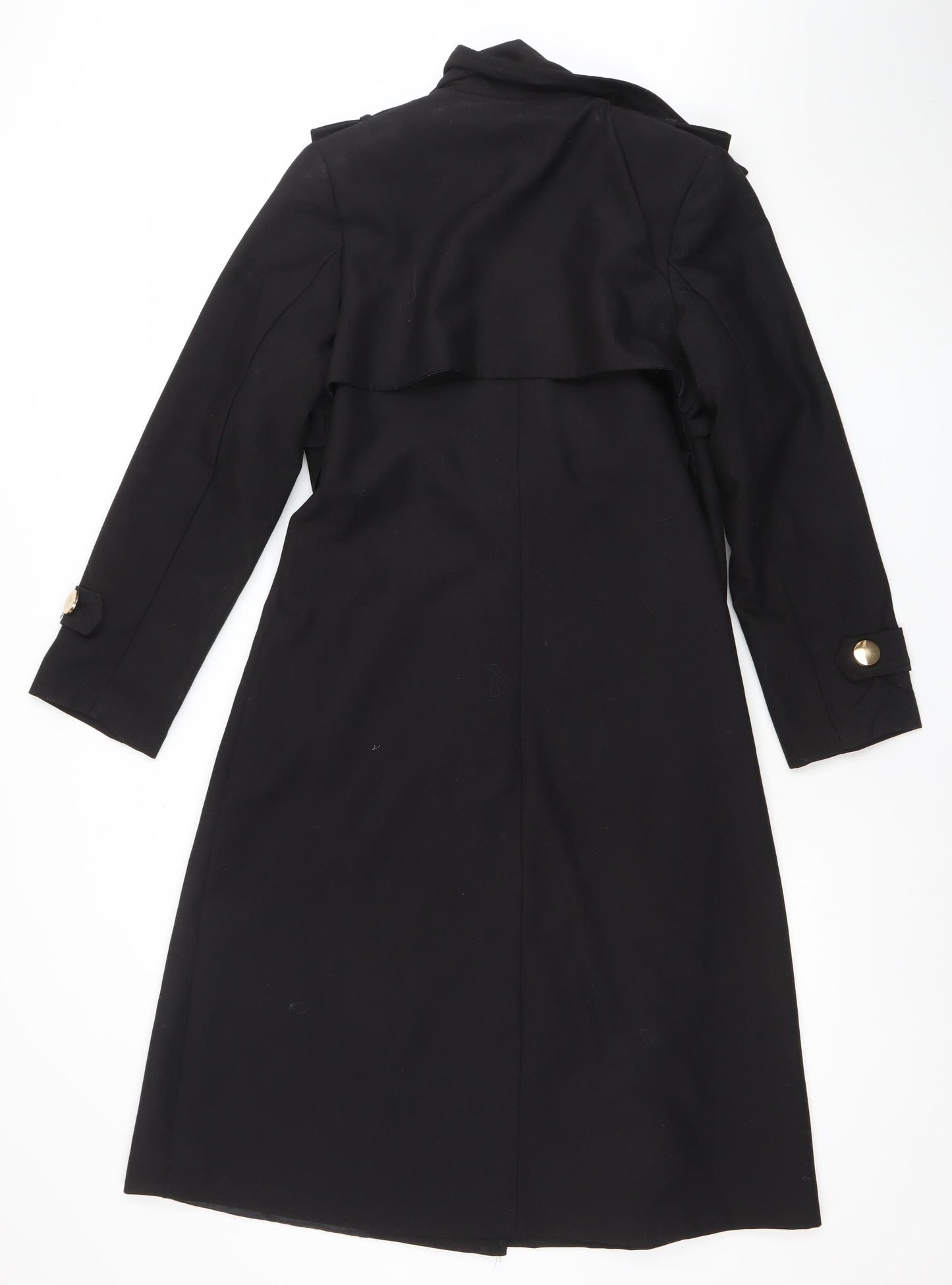 Lemina Women's Black Long Trench Coat Size S with Gold Buttons
