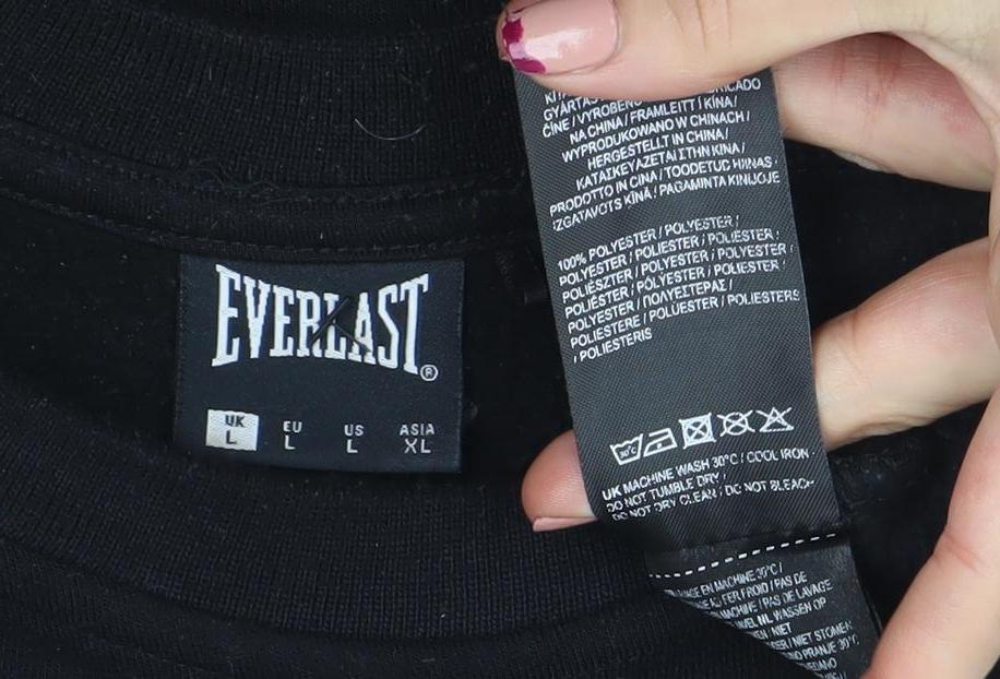 Everlast Men’s Black Crew Neck Sweatshirt L Pullover Fleece Logo