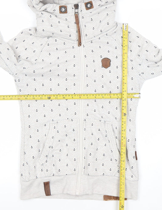 Naketano Men's Beige Anchor Print Full Zip Hoodie Size S