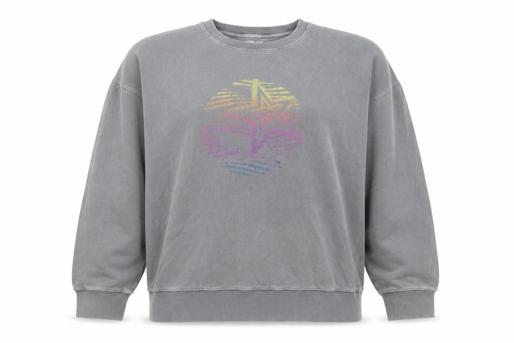 Fush Women Grey Crew Neck Pullover Sweatshirt with Rainbow Star Print Size L