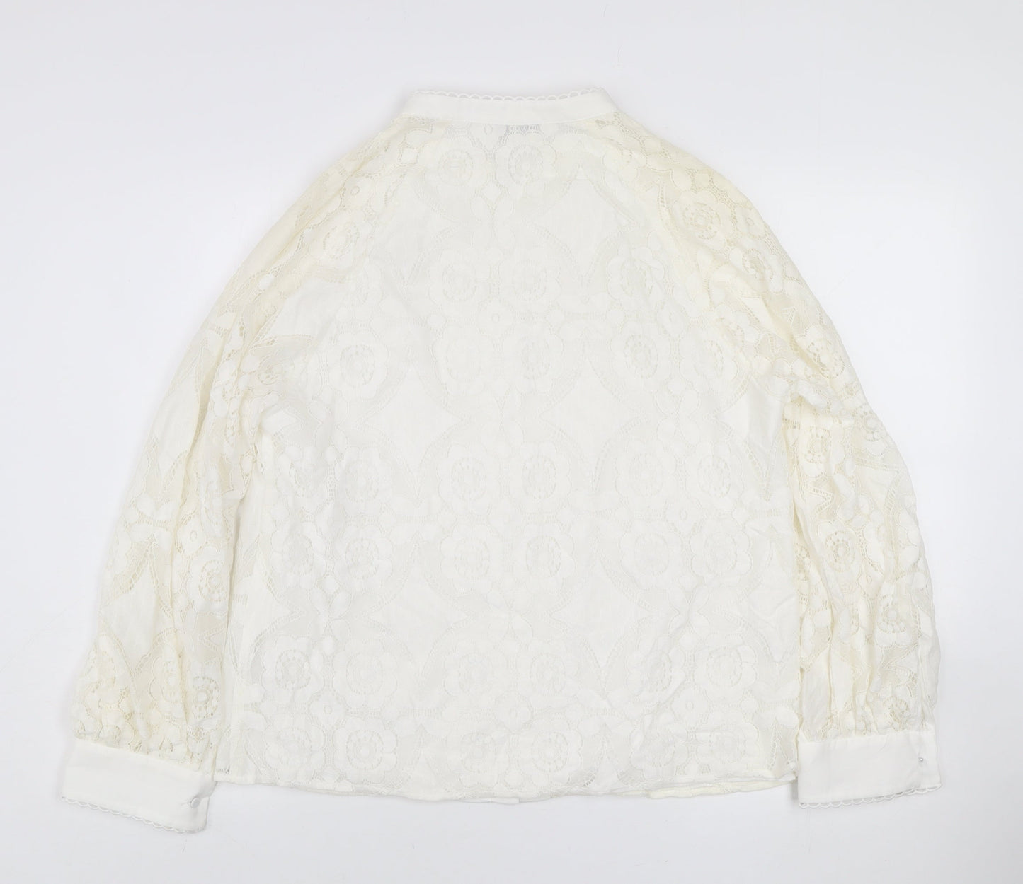 Gallery Women Ivory Lace Long Sleeve Button Blouse Size 14