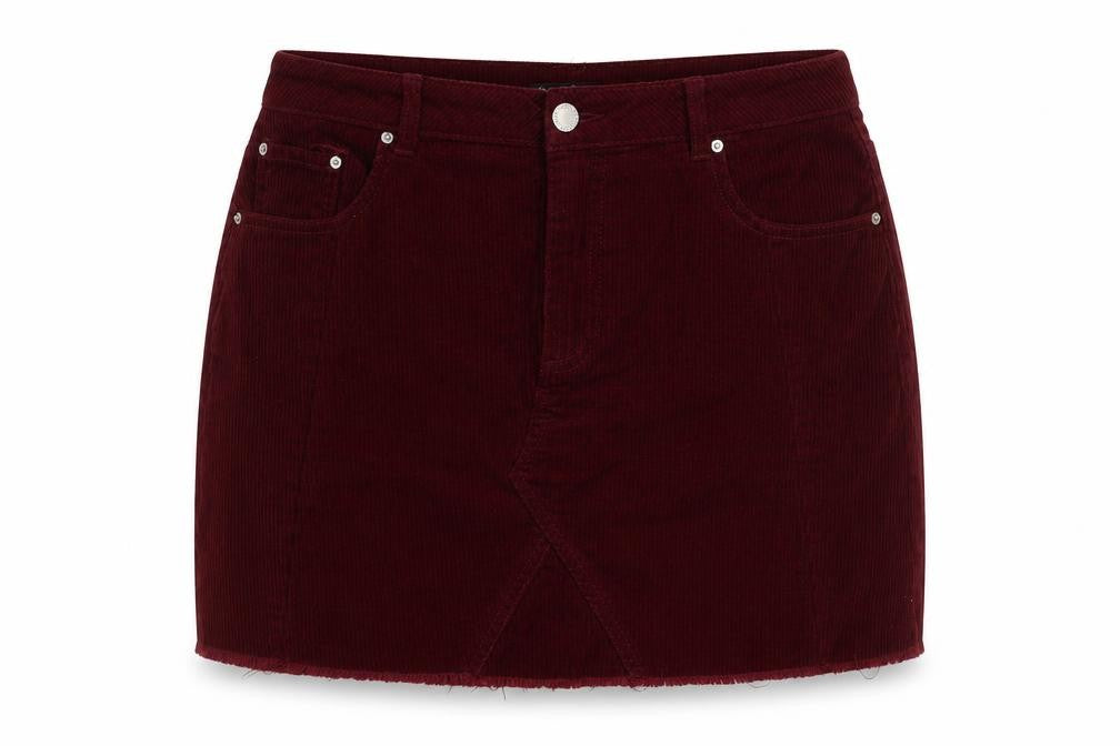 Front view of Miss Selfridge Women Red Corduroy Short Skirt UK 14