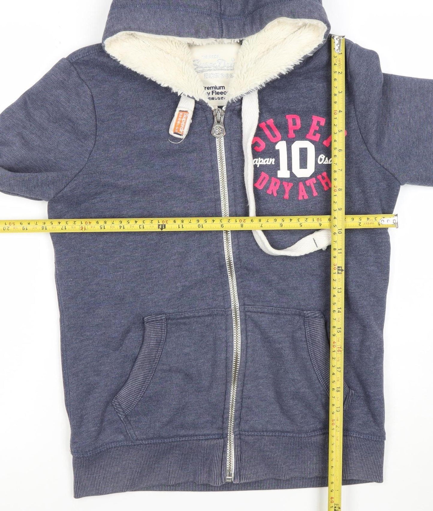 Superdry Women Blue Full Zip Hoodie Small Fleece Lined Casual