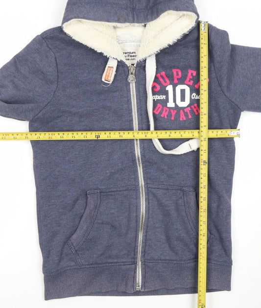 Superdry Women Blue Full Zip Hoodie Small Fleece Lined Casual