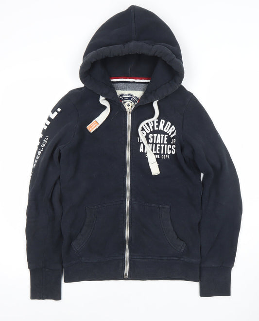 Superdry Men's Blue Full Zip Hoodie Size S Athletic Graphic