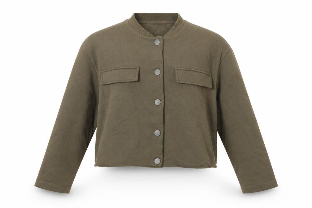 H&M Women Khaki Green Button Cardigan Sweatshirt M Cotton Blend