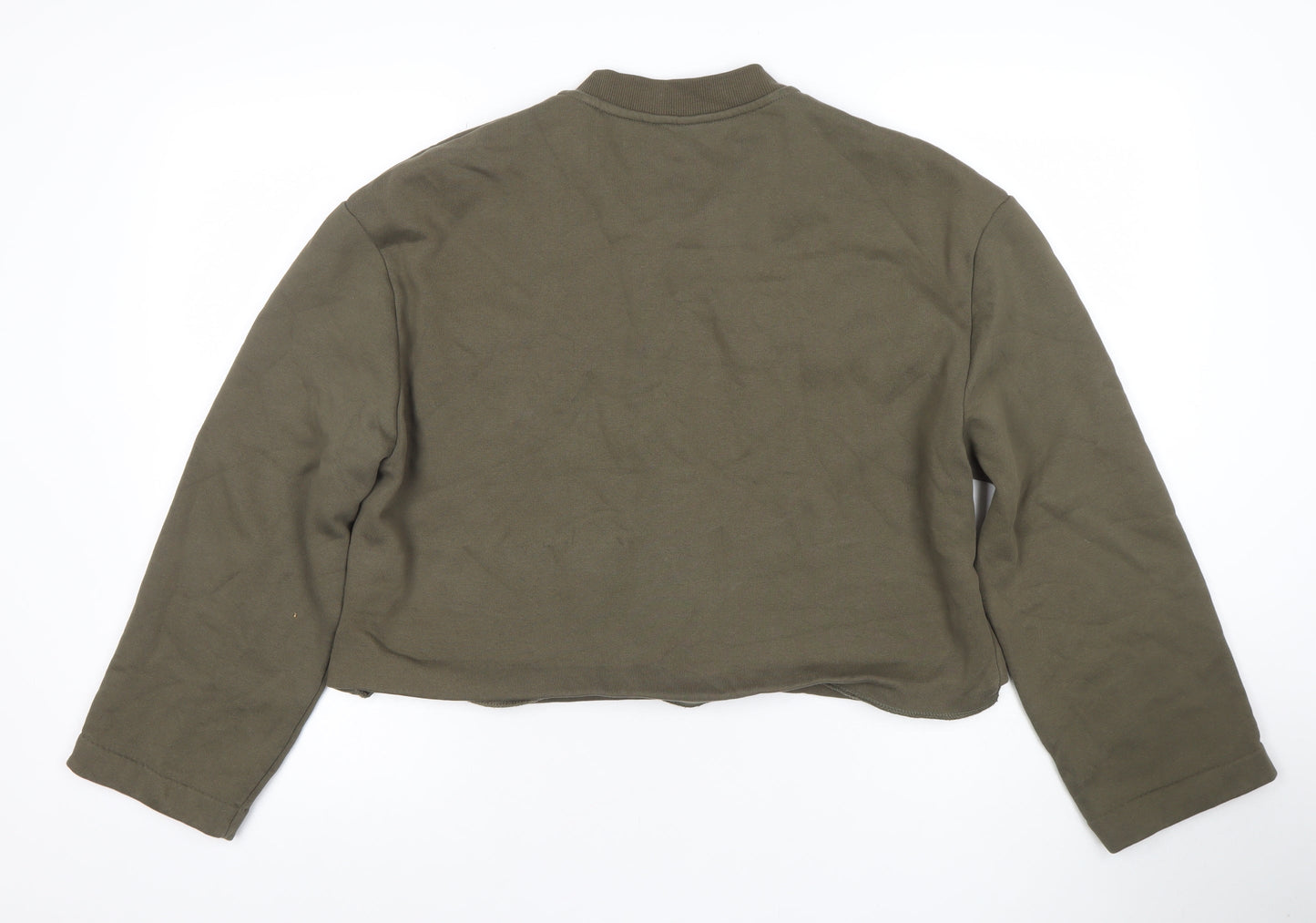 H&M Women Khaki Green Button Cardigan Sweatshirt M Cotton Blend