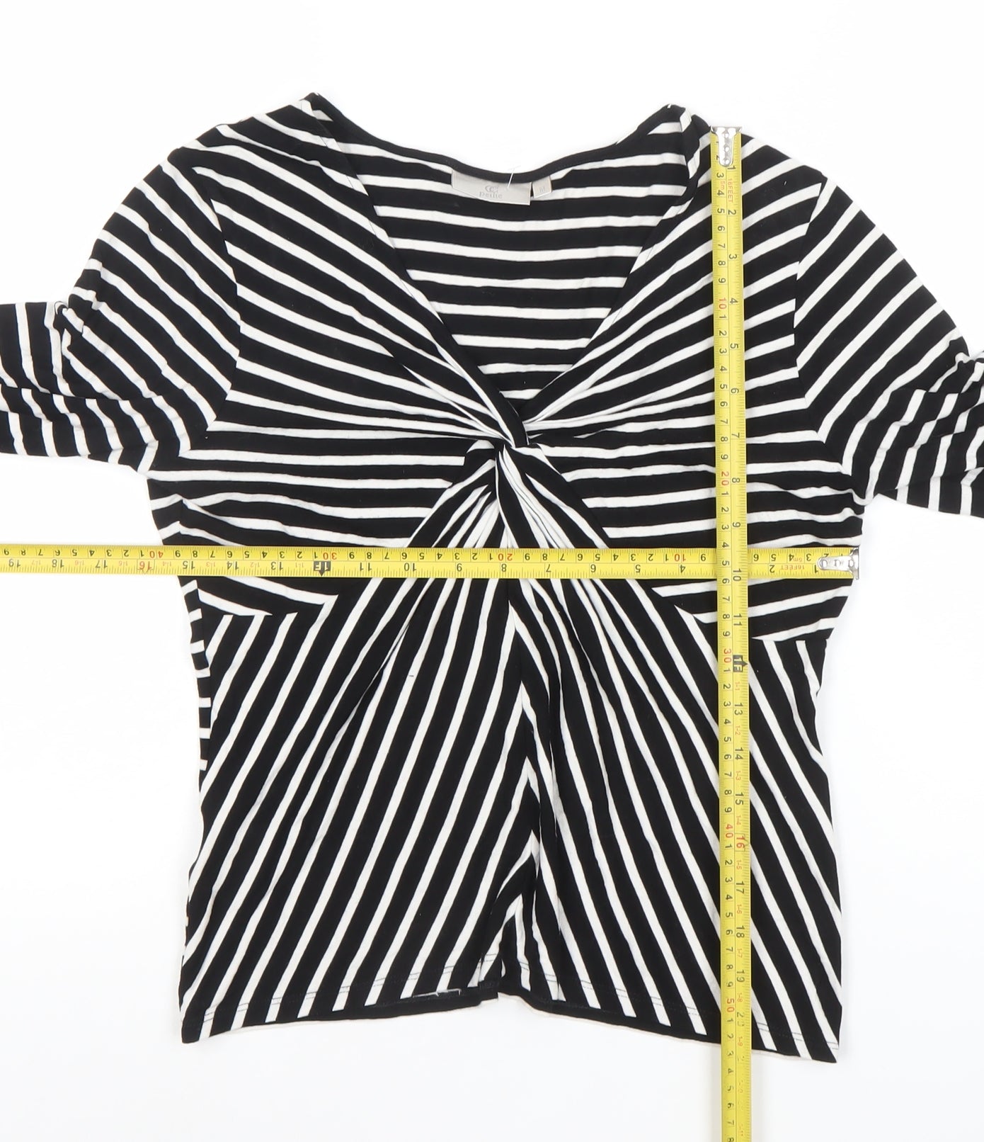 CC Petite Black & White Striped Viscose Top V-Neck Twist Front M