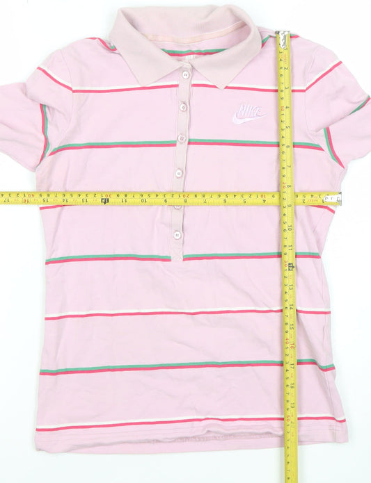 Nike Womens Pink Striped Long Sleeve Polo Shirt Size M