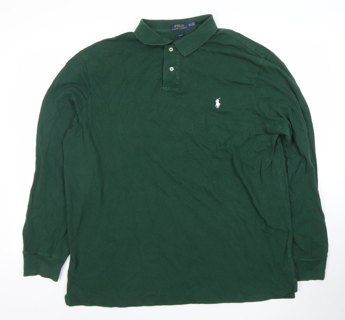 Ralph Lauren Men's Green Slim Fit Long Sleeve Polo Shirt 2XL Cotton
