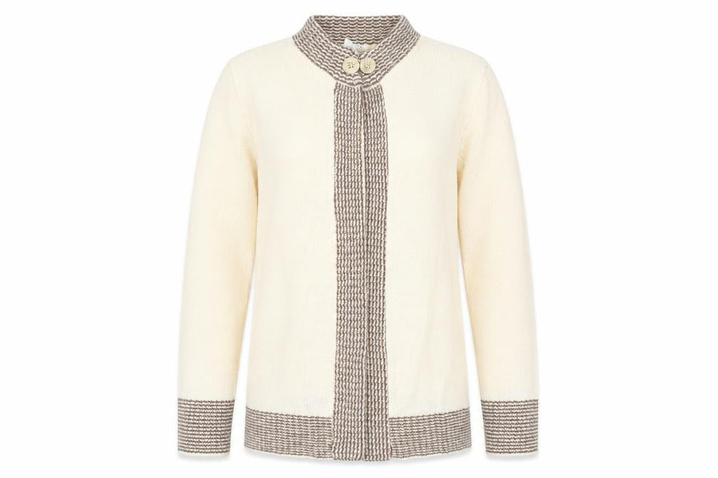 Keynote Women’s Beige Collared Long Sleeve Knit Cardigan Size 12