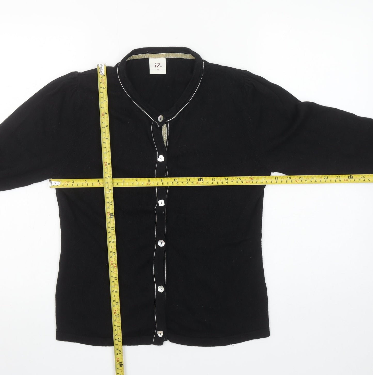 iZ Womens Black Button Cardigan Medium Knit Cotton Blend
