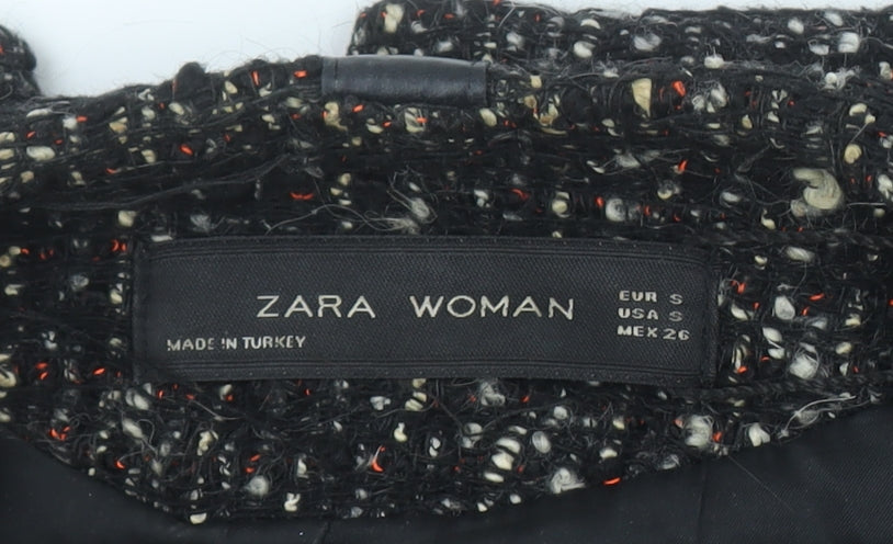 Zara Women Black Tweed Leather Sleeve Biker Jacket Size 8