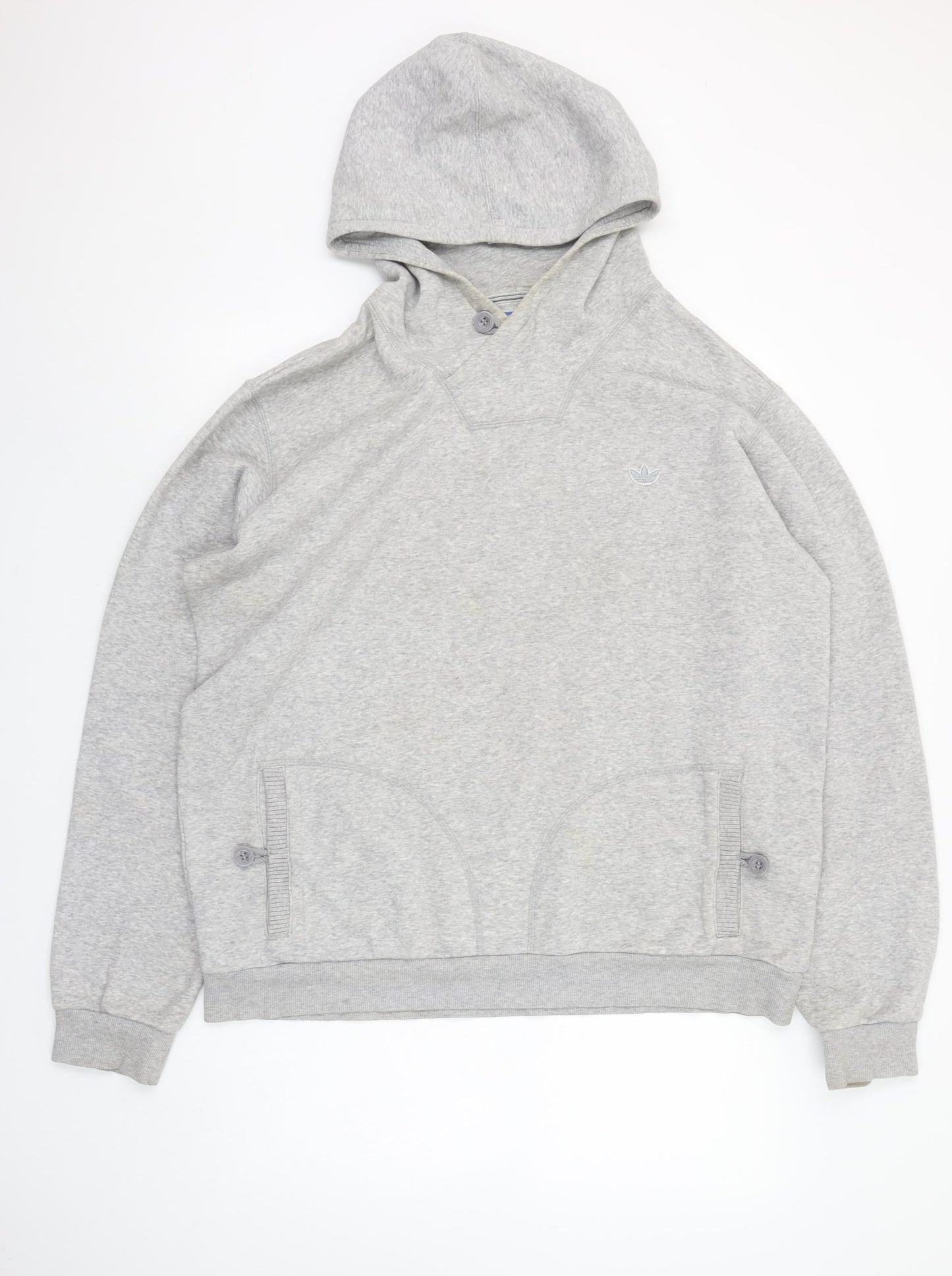 Adidas Men's Grey Henley Hoodie XL Regular Fit Fleece Sweatshirt