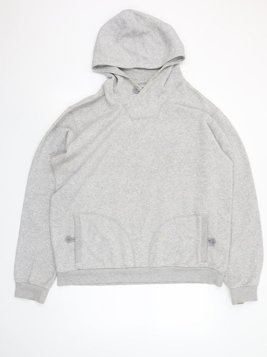 Adidas Men's Grey Henley Hoodie XL Regular Fit Fleece Sweatshirt