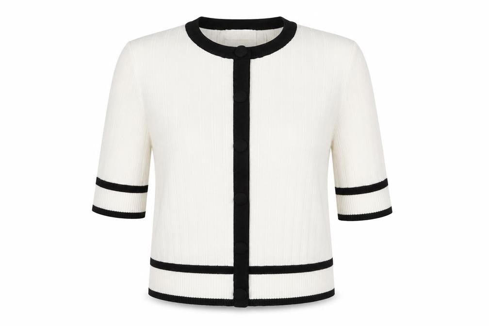 Savida Women’s White Black Trim Short Sleeve Knit Blouse Size S