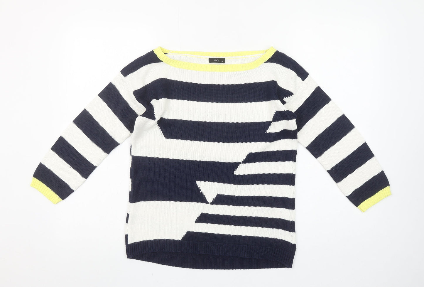 M&Co Women’s Navy Striped Boat Neck Acrylic Jumper Size 10