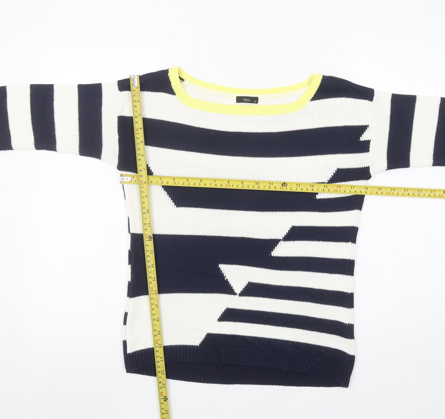 M&Co Women’s Navy Striped Boat Neck Acrylic Jumper Size 10