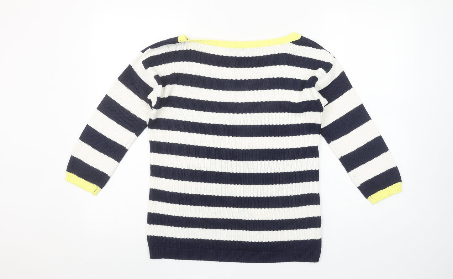 M&Co Women’s Navy Striped Boat Neck Acrylic Jumper Size 10
