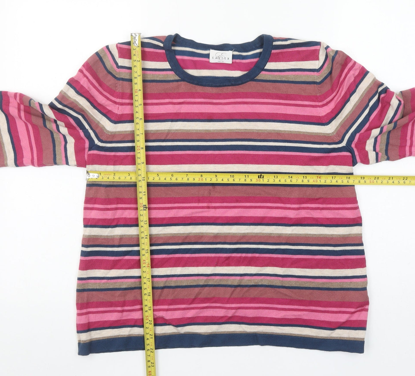 Eastex Women's Multicoloured Striped 3/4 Sleeve Pullover Jumper Size 20