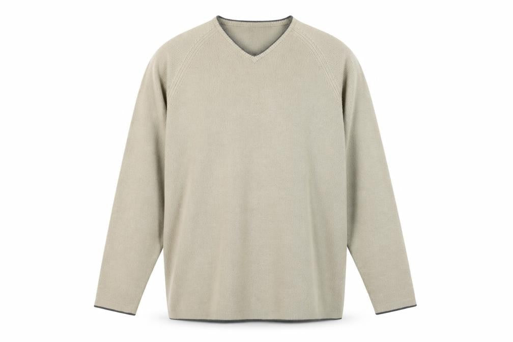 Best Direction Men's Beige V-Neck Wool Blend Jumper L